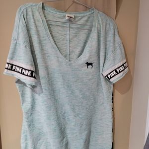 Pink tricolor green blend top